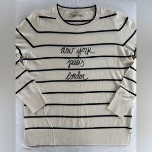 LOFT Wool Blend Sweater, Striped, New York Paris London, Large